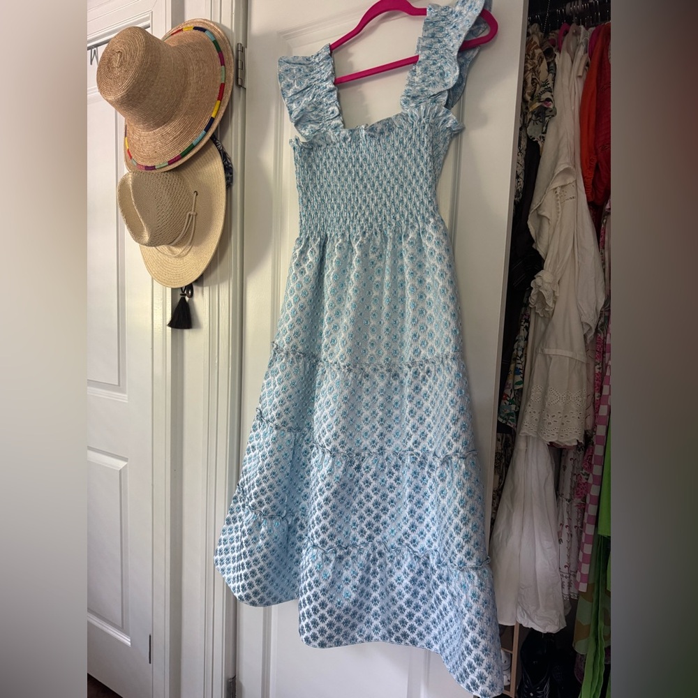 Hill House Light Blue Floral Midi Dress